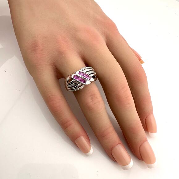 Detailed Lab Created Pink Sapphire and Sterling Ring - Size 7 - Picture 2 of 16